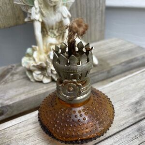 1930's Depression Era Mini Amber Hurricane Glass Oil Lamp